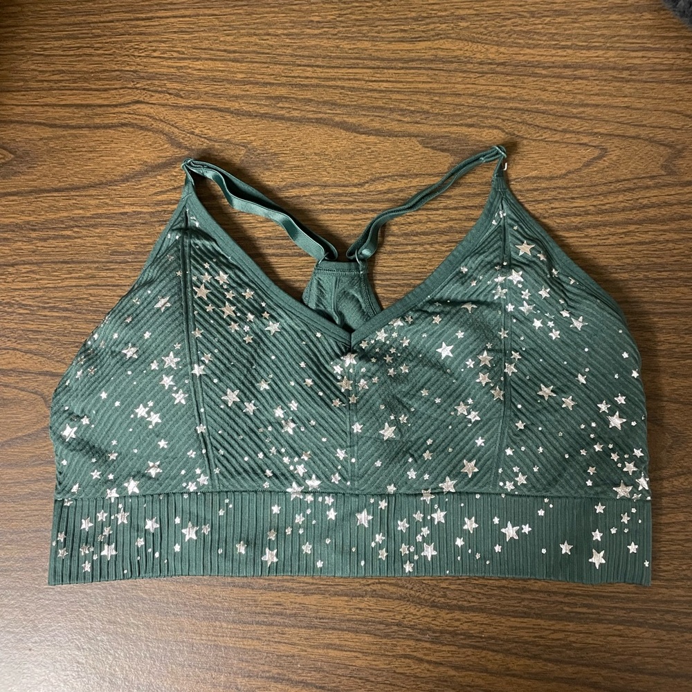 Pink Active Green Star-Patterned Bralette